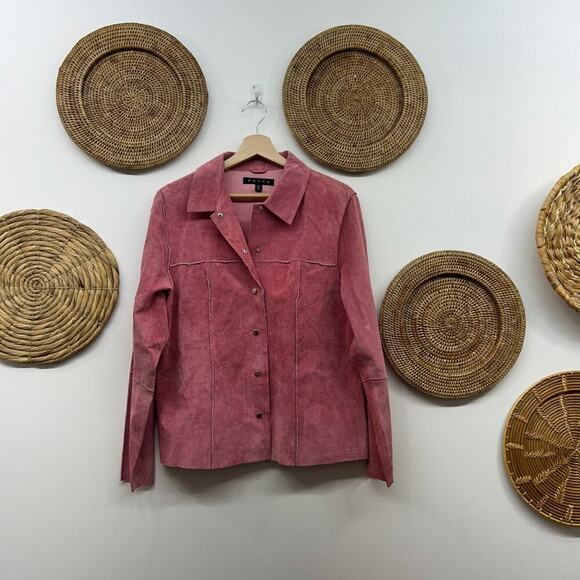 Vintage Revue Pink 100% Suede Button Long Sleeve Top Jacket 10 Western Country - Picture 2 of 9
